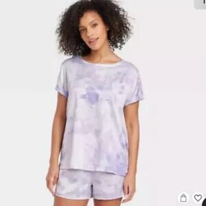 Stars Above Women's Purple Tie-Dye Satin Sleep T-Shirt Short Sleeve Size Large